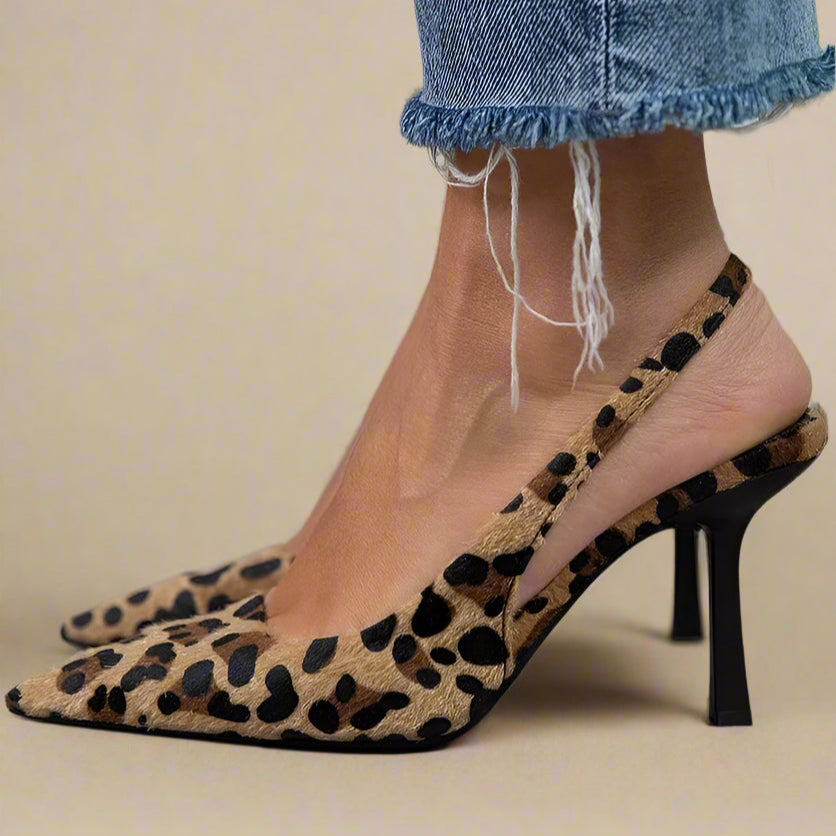 Giulia | Donna Stampa Animalier Scarpe | Design Slingback e Tacco Affusolato