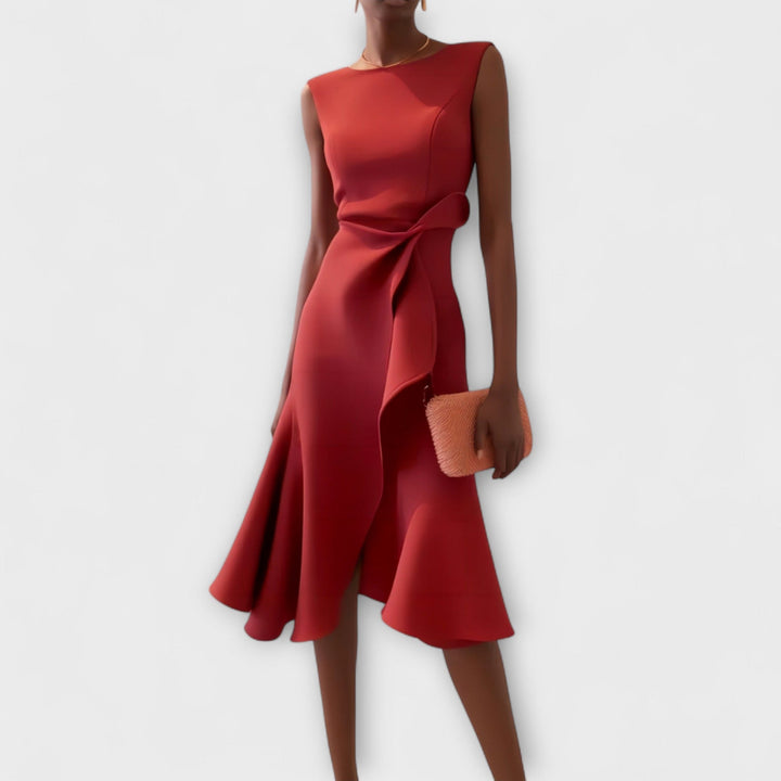 Beatrice | Donna Drappeggiato Abito Midi | Asimmetrico