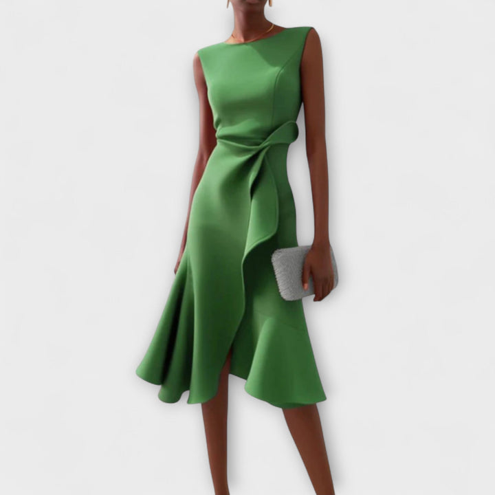 Beatrice | Donna Drappeggiato Abito Midi | Asimmetrico