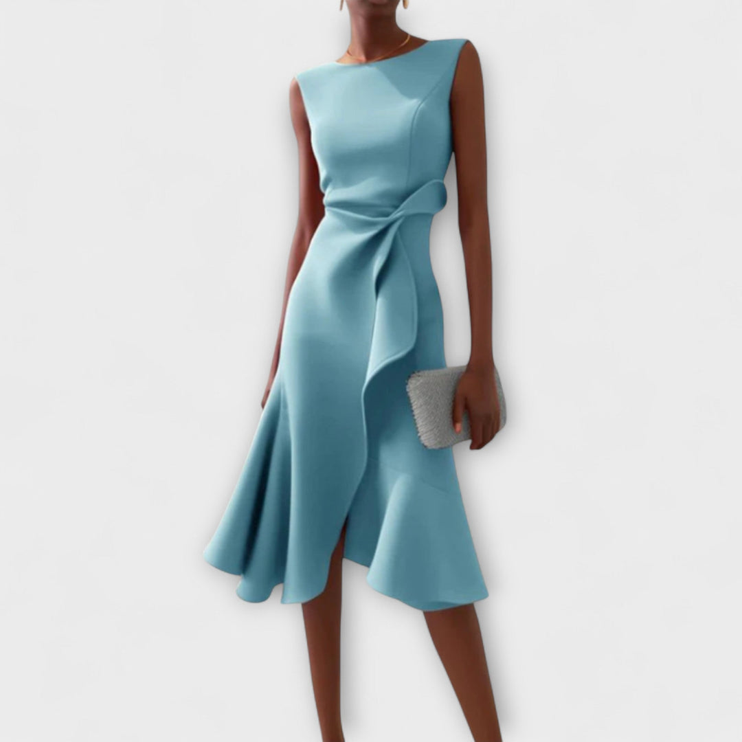 Beatrice | Donna Drappeggiato Abito Midi | Asimmetrico
