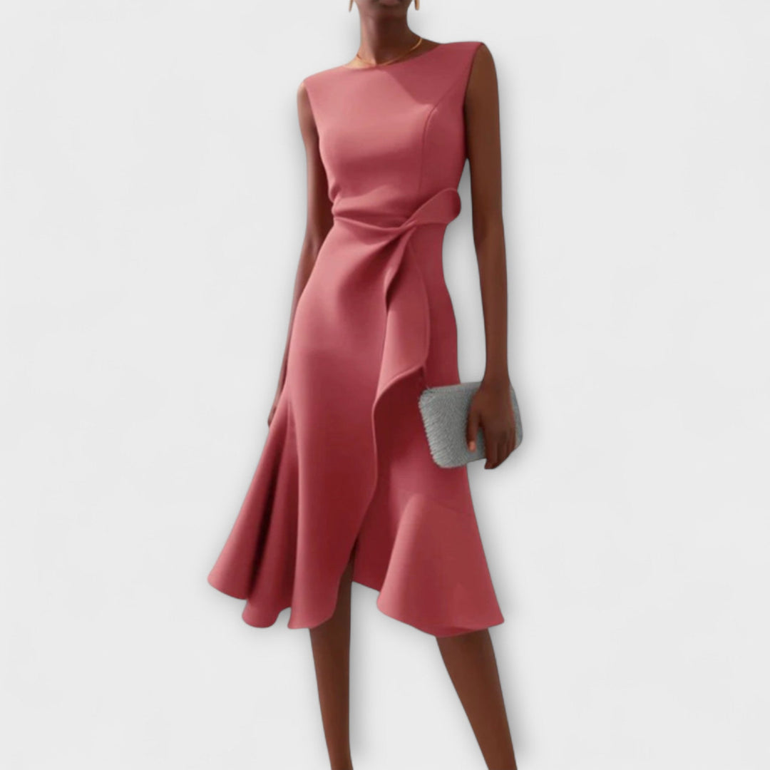 Beatrice | Donna Drappeggiato Abito Midi | Asimmetrico
