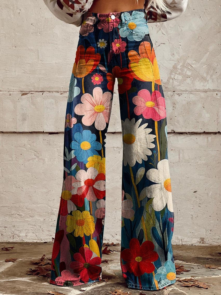 Léa | Donna Ampi Pantaloni Floreali | Versatili