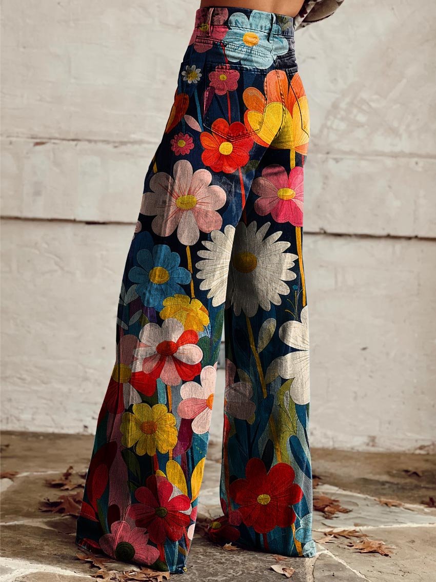 Léa | Donna Ampi Pantaloni Floreali | Versatili